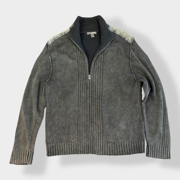 Pronto UOMO Blue Vintage brown y2k full zip 100% cotton sweater Size L - Picture 1 of 6